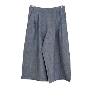 Gap Womens Blue 100% Linen Wide Leg Culotte Pants High Rise Pleated Size 12